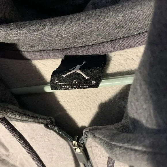 Vintage Jordan Hoodie Mens L Gray Sweatshirt Jumpman Basketball Team Zip Sweater - Picture 3 of 8